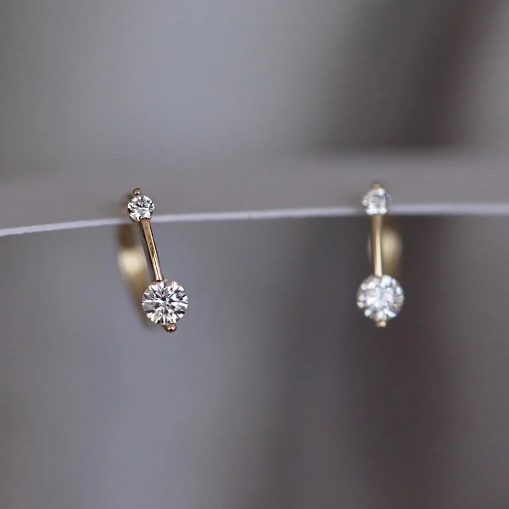 Sterling Silver Simulated Diamond Drop Bar Miniature Gold Earrings - Picture 2 of 8